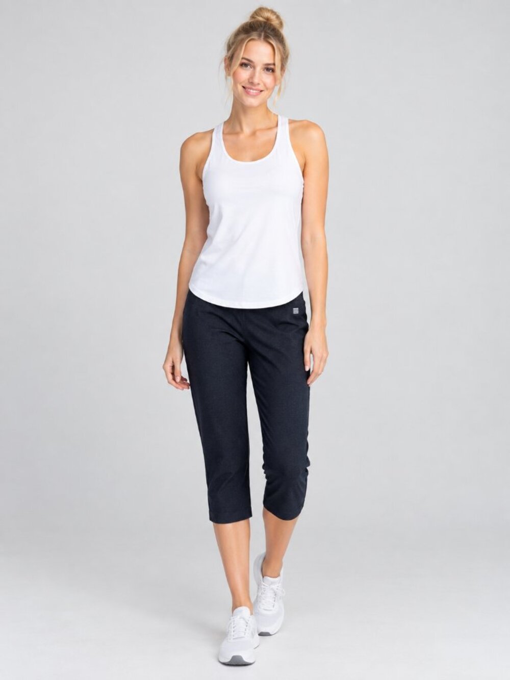 2/$30 Lands' End Pullon Capri Leggings with Hip Pockets Black XL #A4930